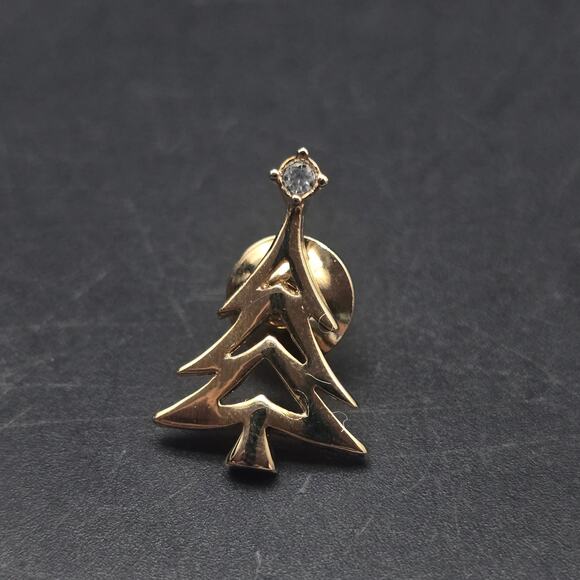 Avon 1980 Festive Lights Pin Gold Tone Christmas Tree Tie Tack Pin - Picture 2 of 9